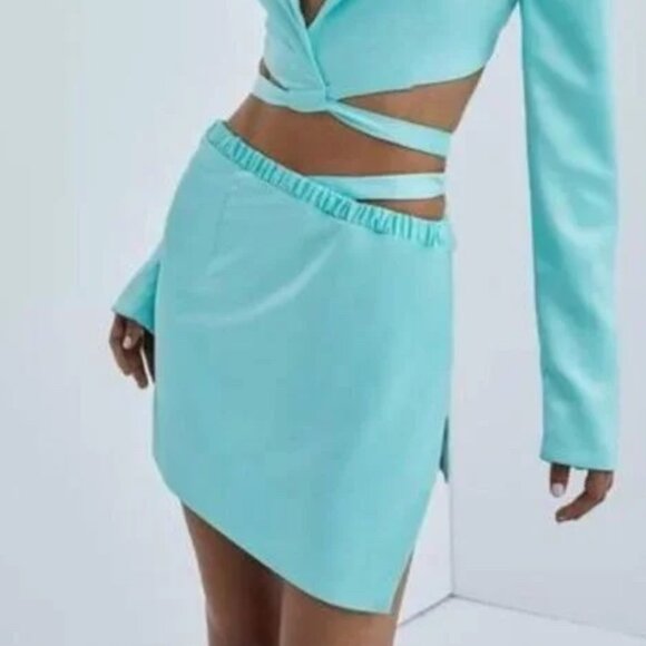 NWT | For Love and Lemons Marie Asymmetrical Strap Mint Aqua‎ Mini Skirt Various - Picture 1 of 9
